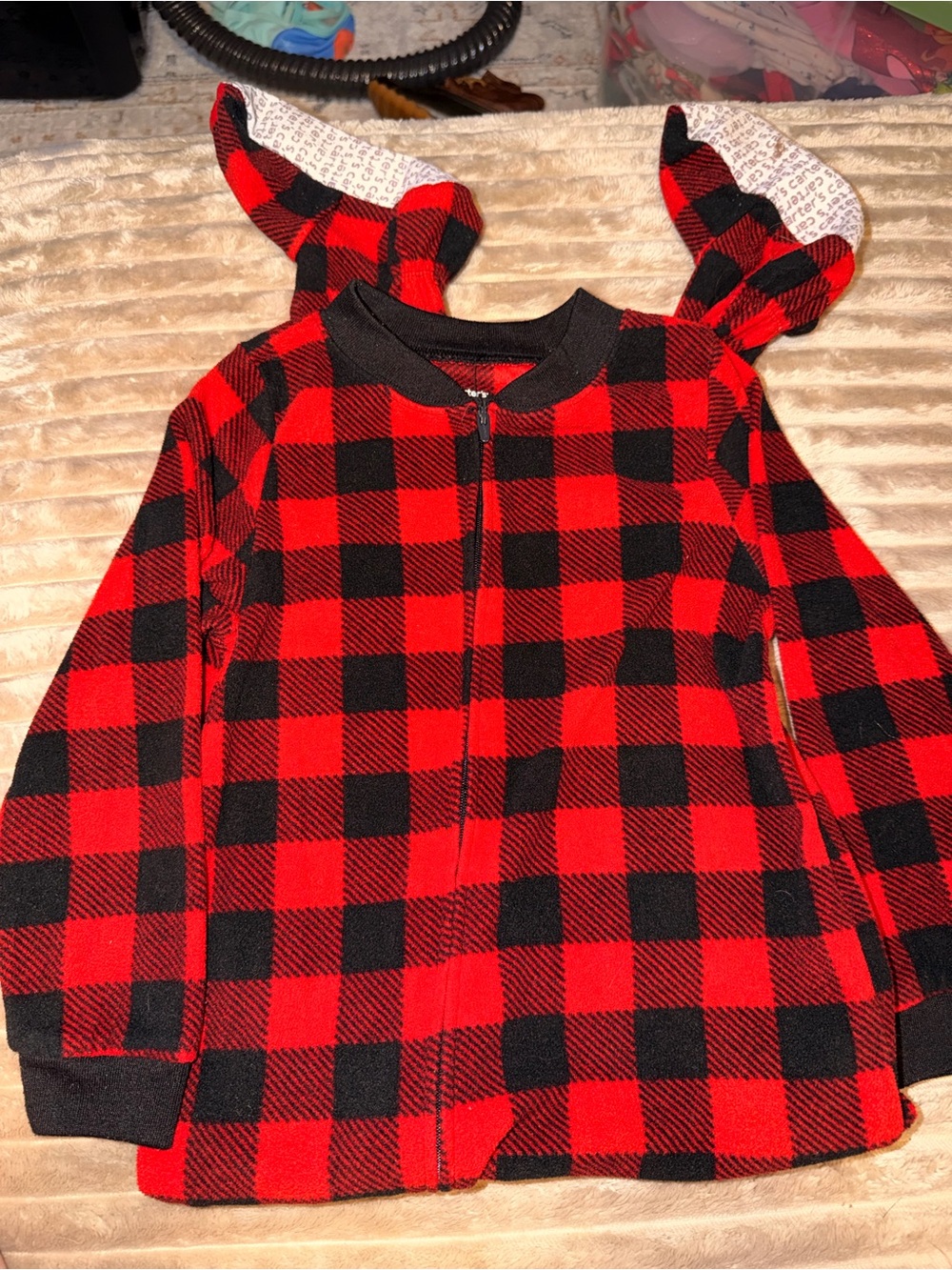 Kids Red & Black Buffalo Plaid Feetie Pajamas